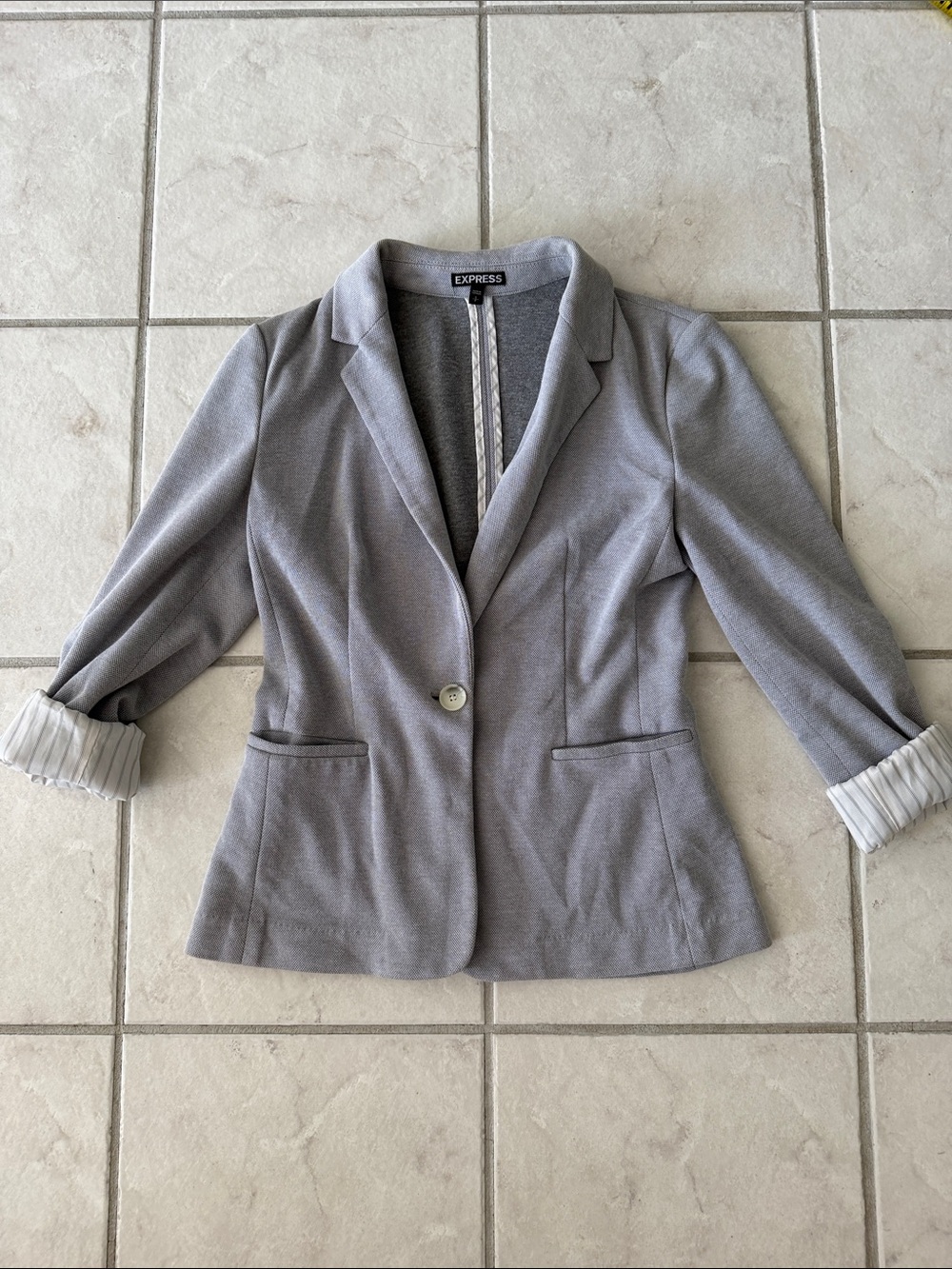 Express Women's Gray Single-Button Blazer with Notch Lapel size small